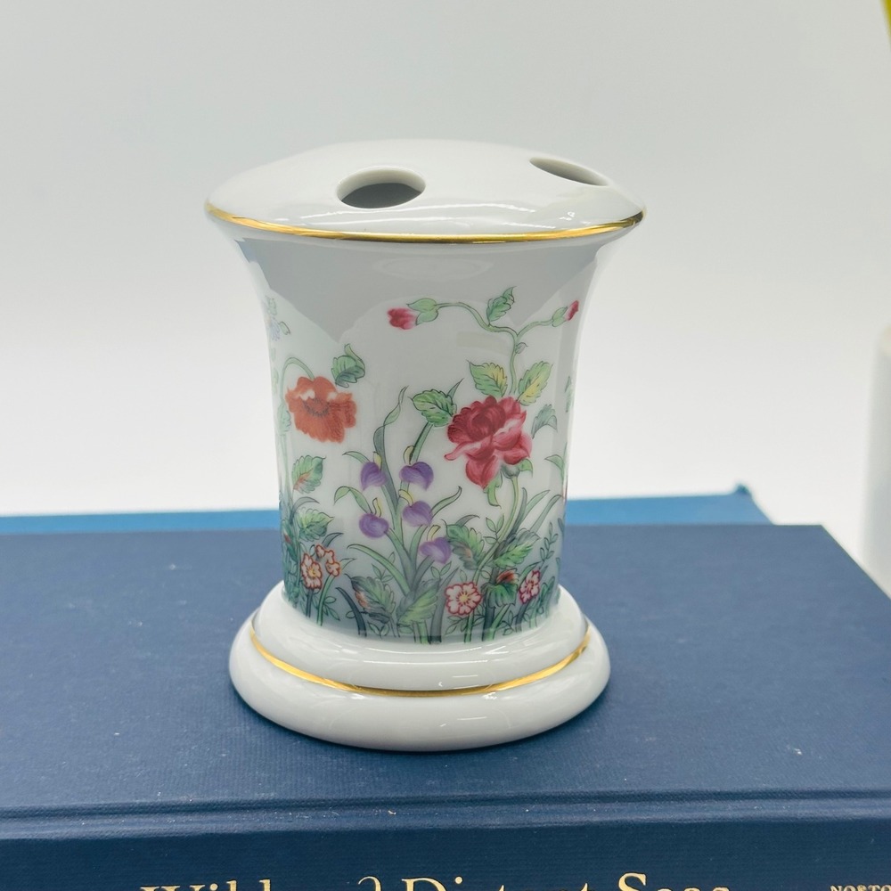 I.W. Rice Vintage Porcelain Floral Toothbrush or Pen Holder Made in Japan